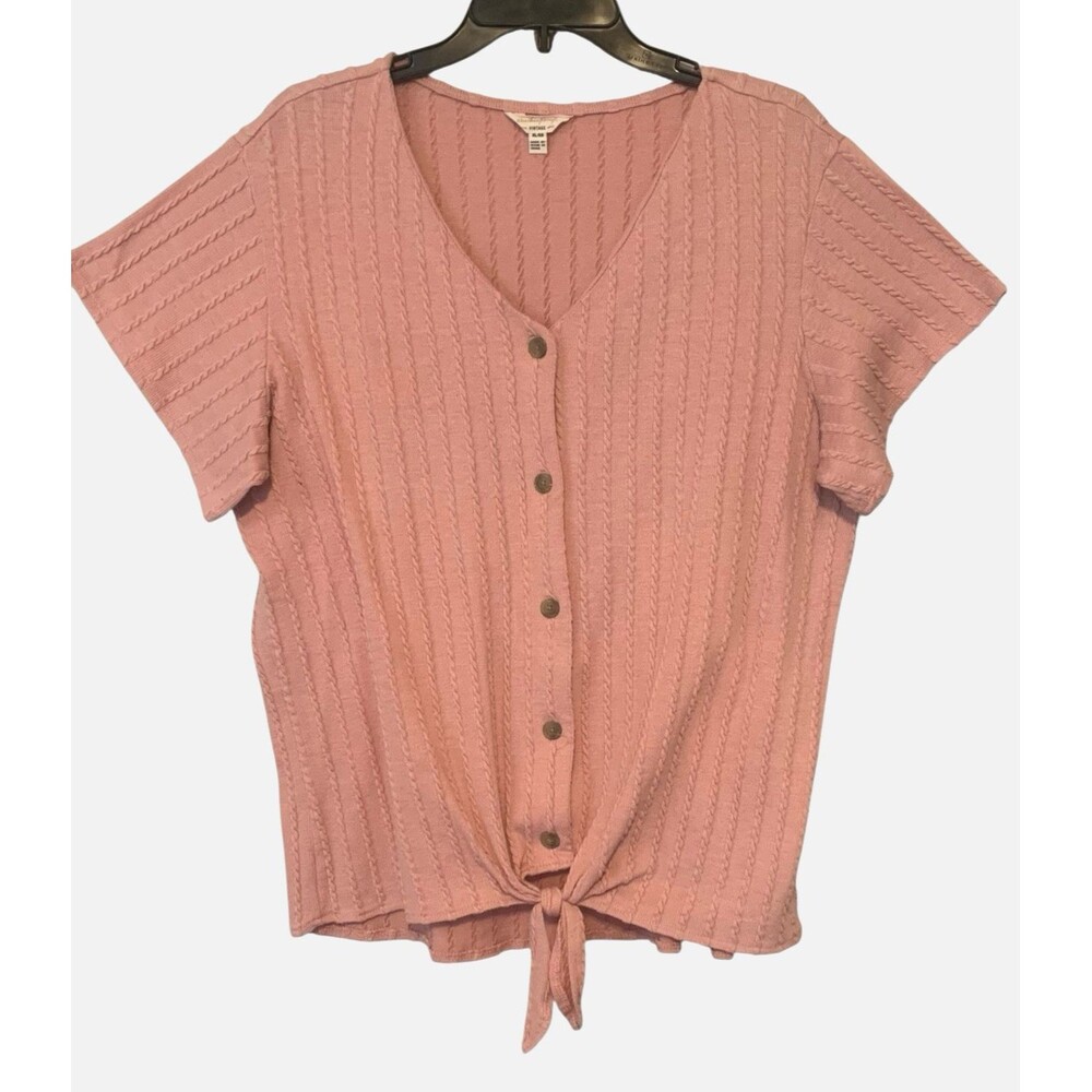 Weatherproof Vintage Womens Tie Front Top Button Short Sleeve Sweater - Sz XL